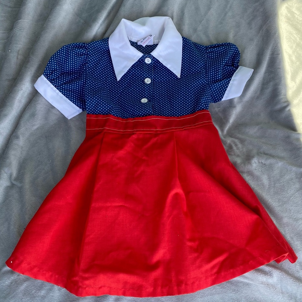 Precious Red & Blue Vintage JC Penney girls / Toddler Size 5 Dress - Picture 5 of 6